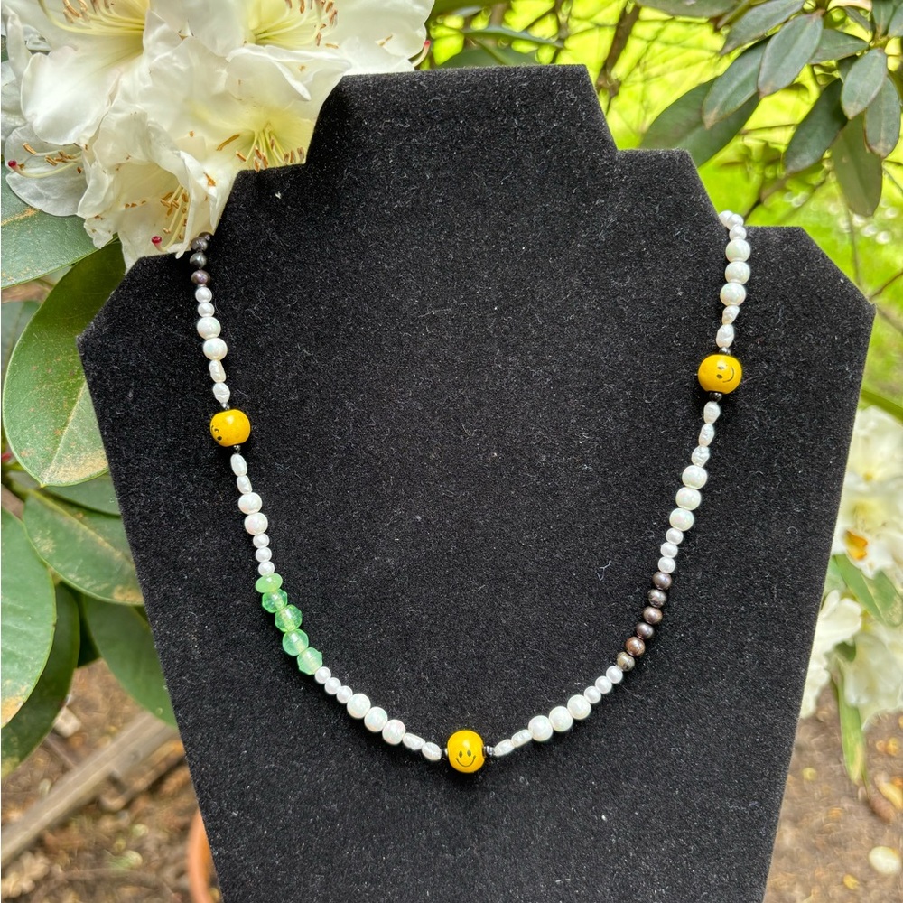 Smiley Beaded Necklace with Yellow Accents